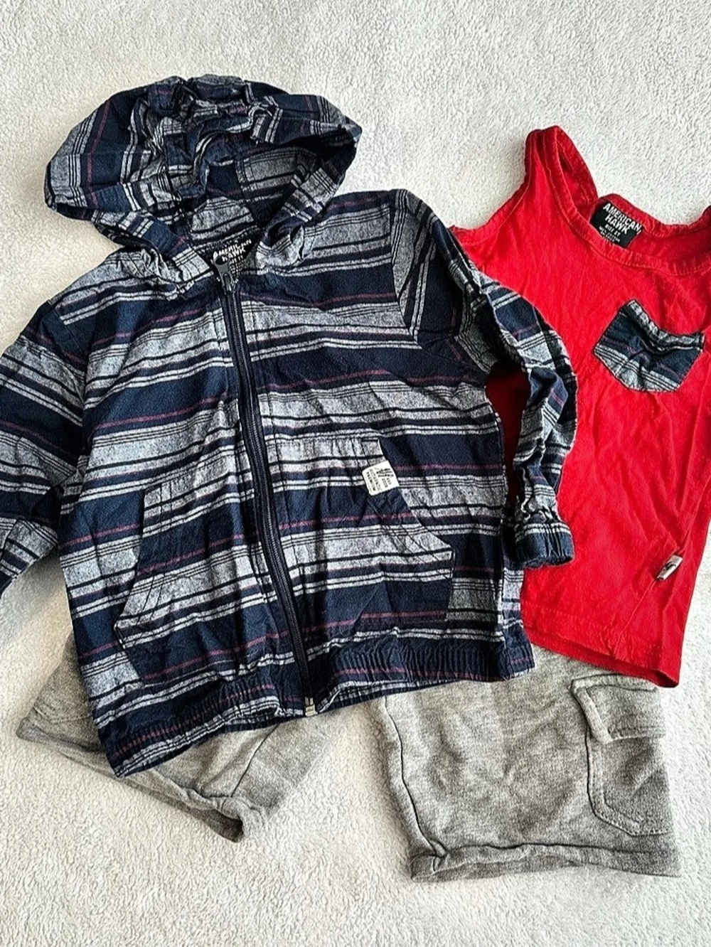 American Hawk Boys 2T Striped 3-Piece Set in Blue & Red